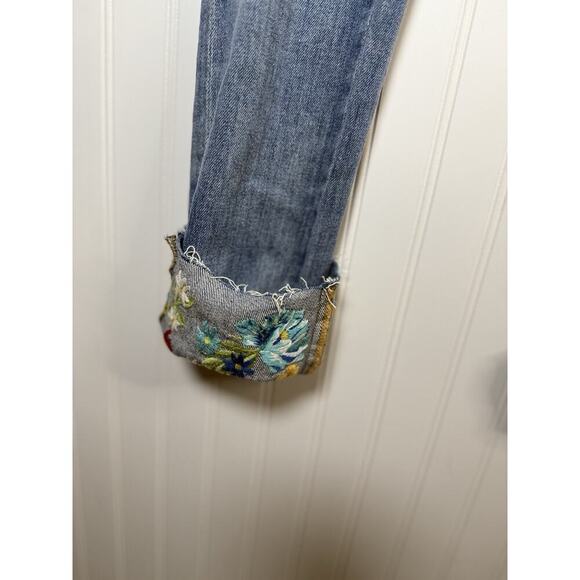 Driftwood Colette Embroidered Cuff Cropped Jeans W24 L26 Floral Raw Hem - Picture 4 of 10